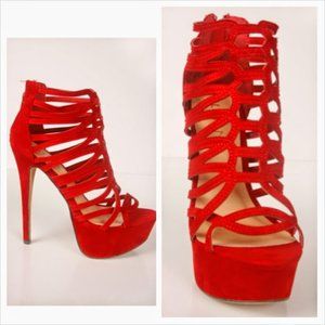 Red see through open toe heels